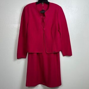 Geiger Boiled Wool Blazer Skirt Set In Fuchsia Size 8/10